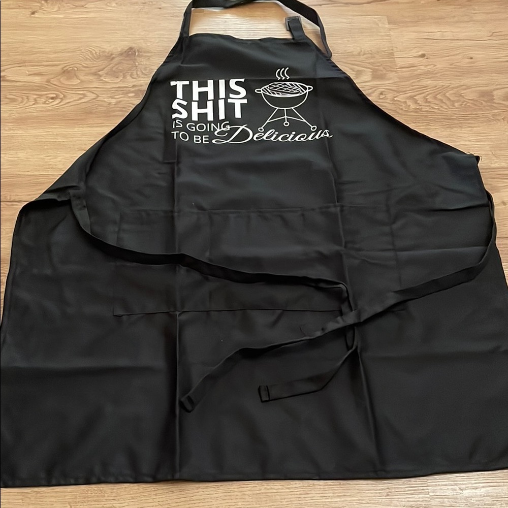 Black Apron with Fun BBQ graphic Design brand new NWT
